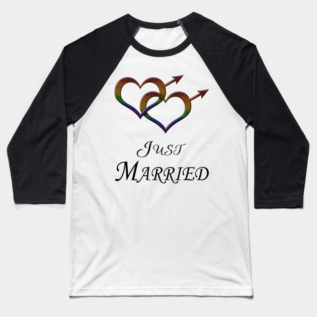 Just Married Gay Pride Interlinking Male Gender Symbols Baseball T-Shirt by LiveLoudGraphics